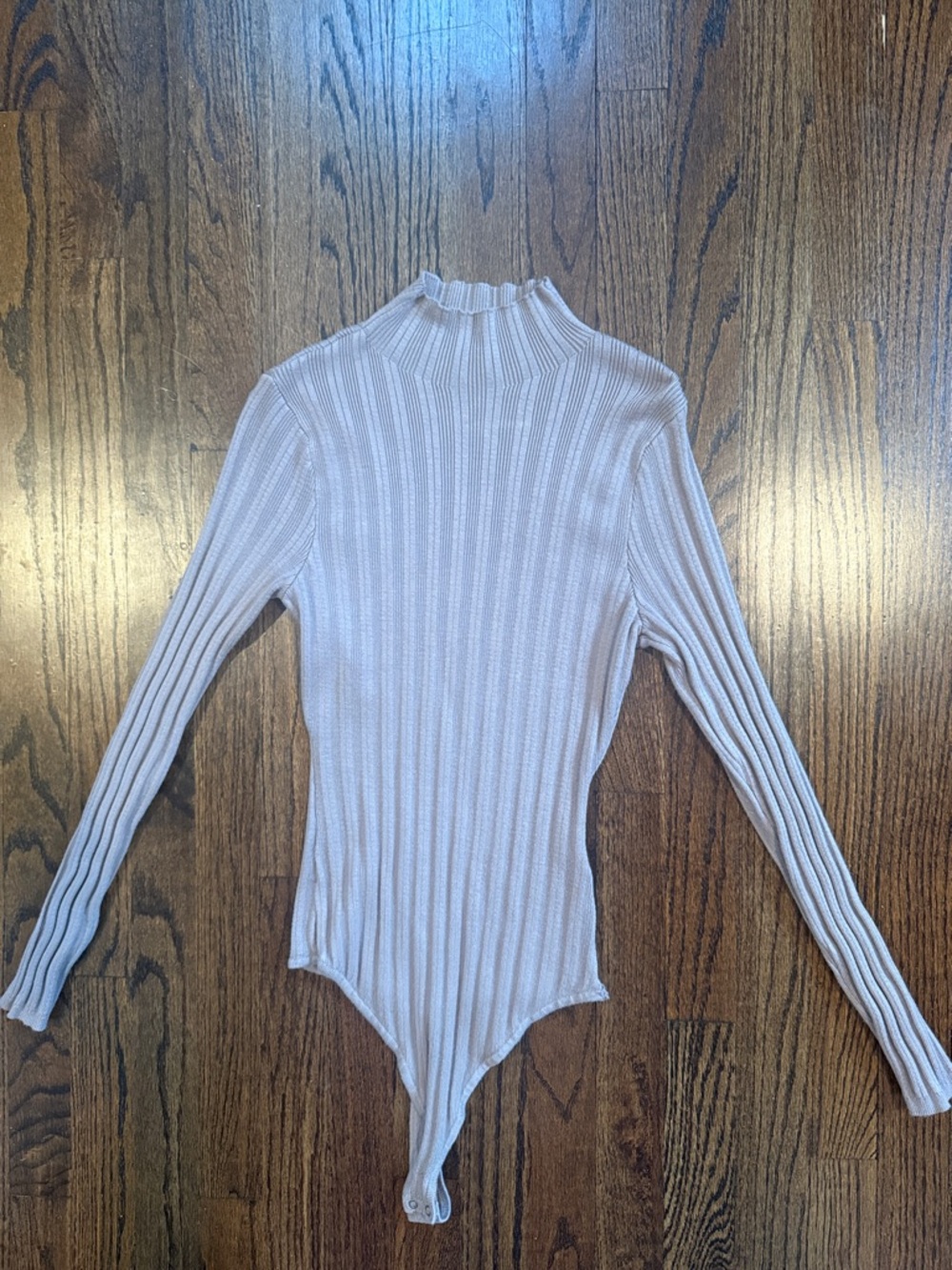 Abercrombie & Fitch Ribbed Mock Neck Long-Sleeve Bodysuit in Light Beige